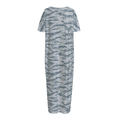 Winter Tiger Stripe Camo Pattern Print Short Sleeve Long Nightdress