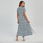 Winter Tiger Stripe Camo Pattern Print Short Sleeve Maxi Dress