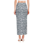 Winter Tiger Stripe Camo Pattern Print Side Slit Maxi Skirt