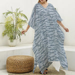 Winter Tiger Stripe Camo Pattern Print Silk V-Neck Kaftan Dress