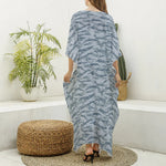 Winter Tiger Stripe Camo Pattern Print Silk V-Neck Kaftan Dress