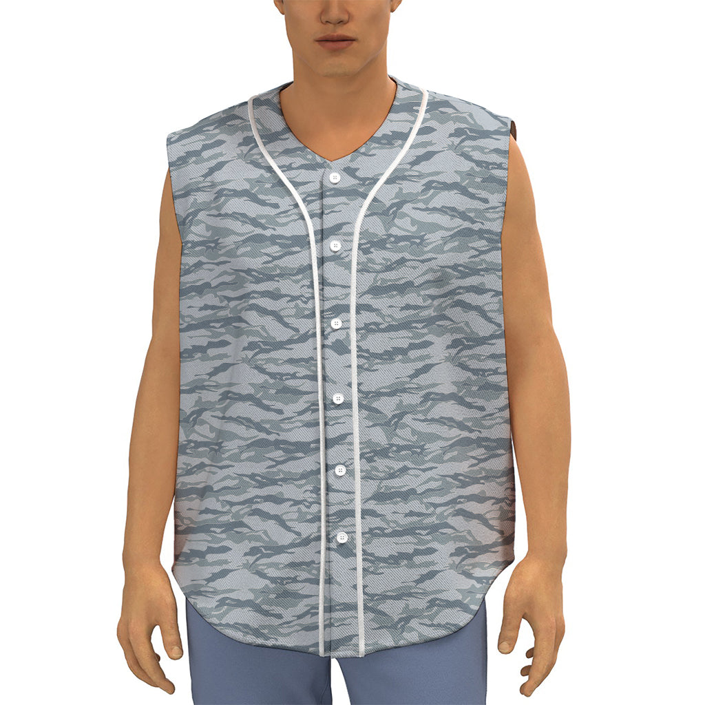 Winter Tiger Stripe Camo Pattern Print Sleeveless Baseball Jersey