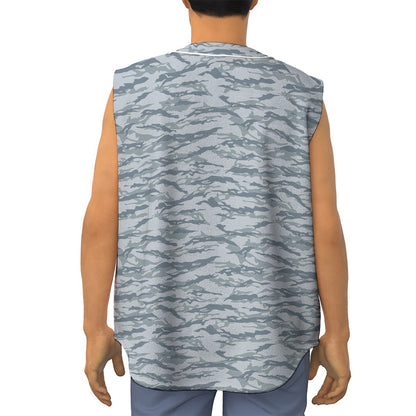 Winter Tiger Stripe Camo Pattern Print Sleeveless Baseball Jersey