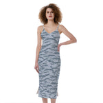 Winter Tiger Stripe Camo Pattern Print Slim Fit Midi Cami Dress