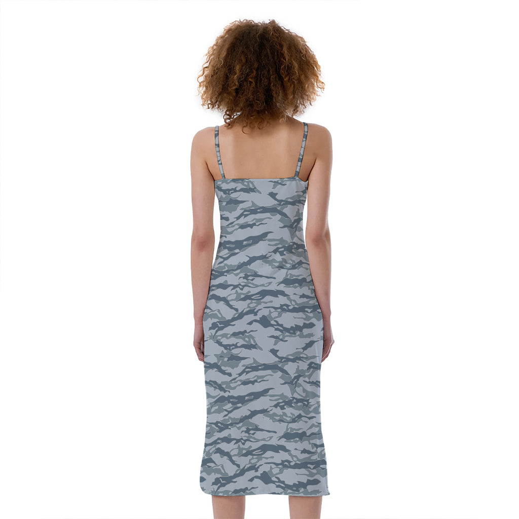 Winter Tiger Stripe Camo Pattern Print Slim Fit Midi Cami Dress