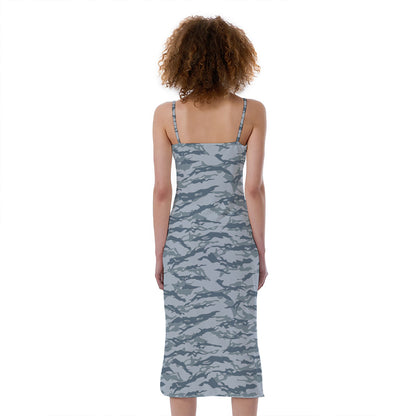 Winter Tiger Stripe Camo Pattern Print Slim Fit Midi Cami Dress