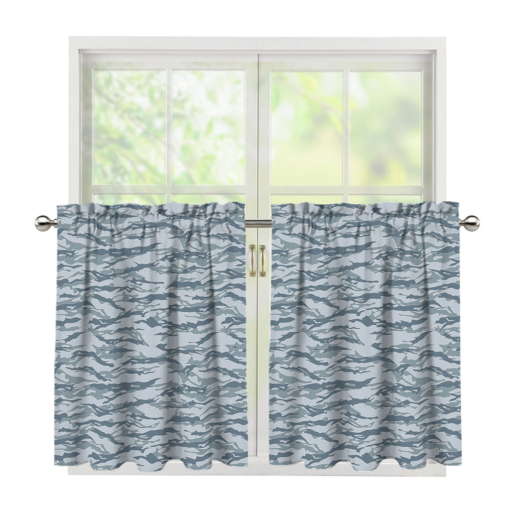 Winter Tiger Stripe Camo Pattern Print Tier Curtains