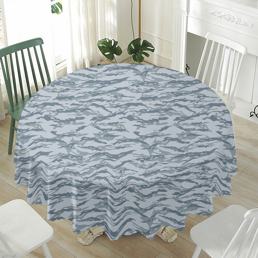 Winter Tiger Stripe Camo Pattern Print Waterproof Round Tablecloth