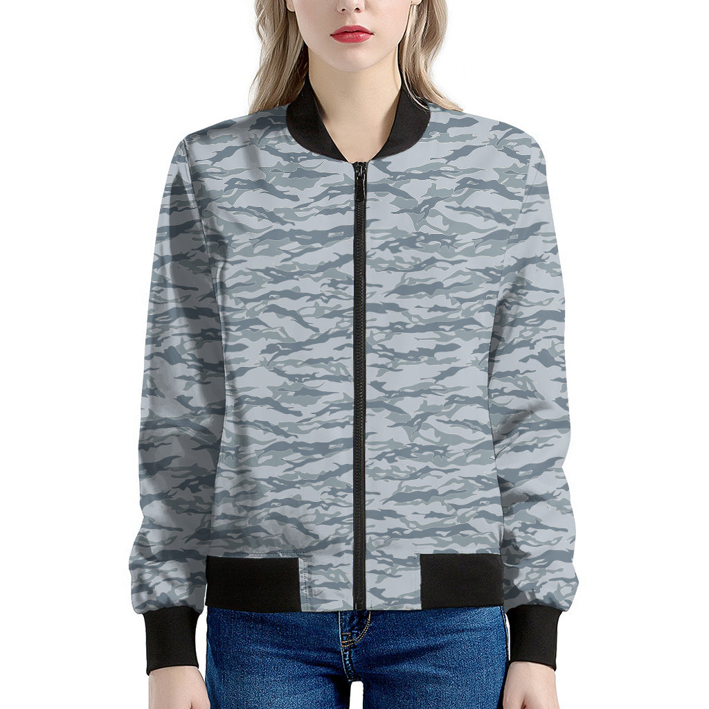 Winter Tiger Stripe Camo Pattern Print Women's Bomber Jacket