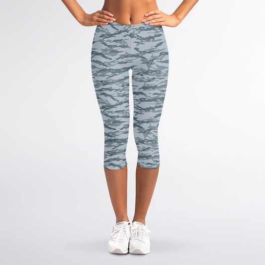 Winter Tiger Stripe Camo Pattern Print Women's Capri Leggings