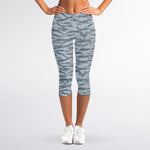 Winter Tiger Stripe Camo Pattern Print Women's Capri Leggings