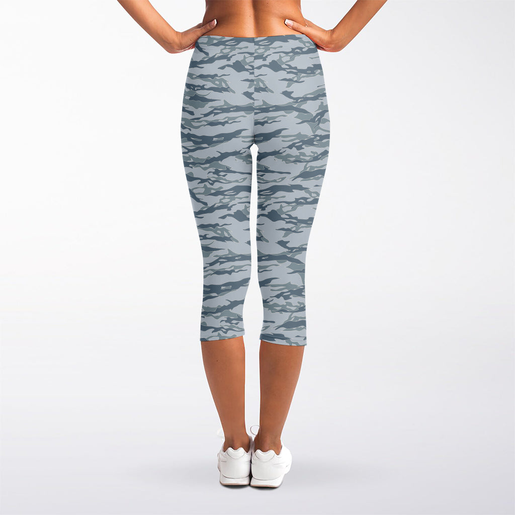 Winter Tiger Stripe Camo Pattern Print Women's Capri Leggings