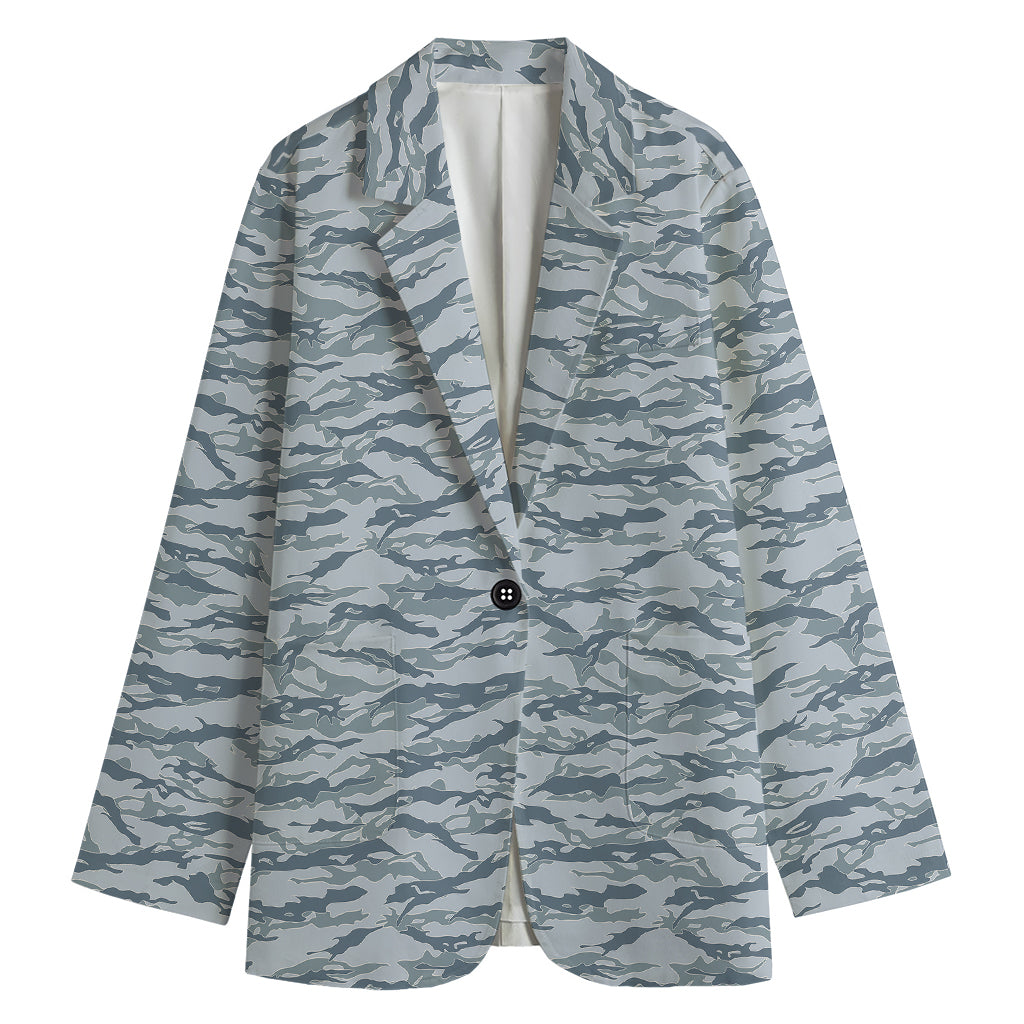 Winter Tiger Stripe Camo Pattern Print Women's Cotton Blazer