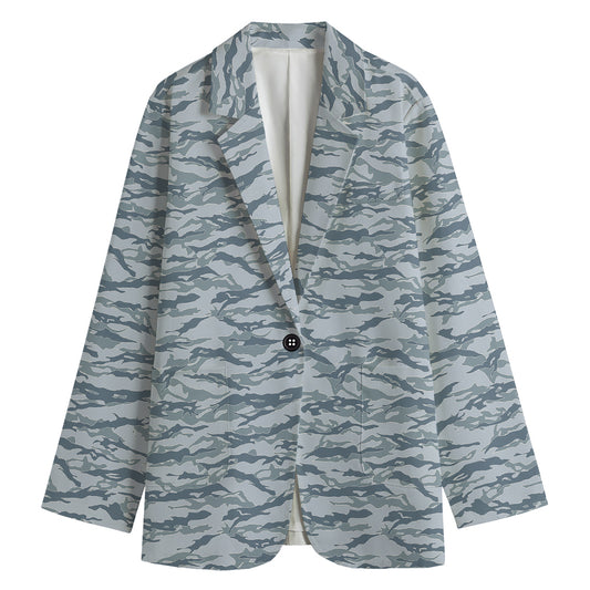 Winter Tiger Stripe Camo Pattern Print Women's Cotton Blazer