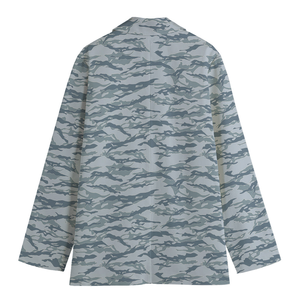 Winter Tiger Stripe Camo Pattern Print Women's Cotton Blazer