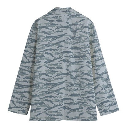Winter Tiger Stripe Camo Pattern Print Women's Cotton Blazer