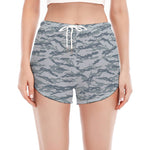 Winter Tiger Stripe Camo Pattern Print Women's Split Running Shorts