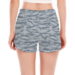 Winter Tiger Stripe Camo Pattern Print Women's Split Running Shorts