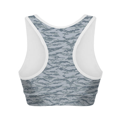 Winter Tiger Stripe Camo Pattern Print Women's Sports Bra