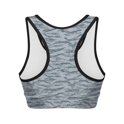 Winter Tiger Stripe Camo Pattern Print Women's Sports Bra