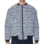 Winter Tiger Stripe Camo Pattern Print Zip Sleeve Bomber Jacket