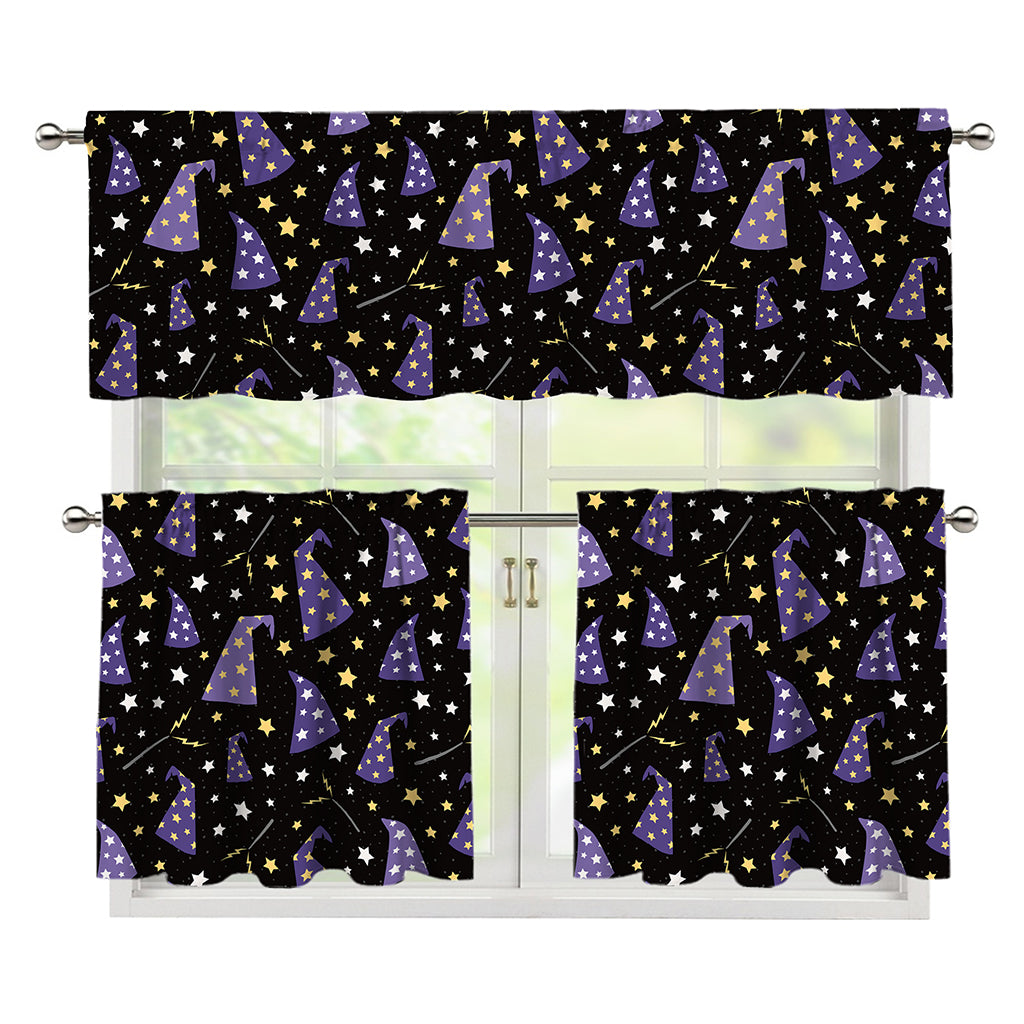 Wizard Hat Pattern Print 3 Piece Kitchen Curtains