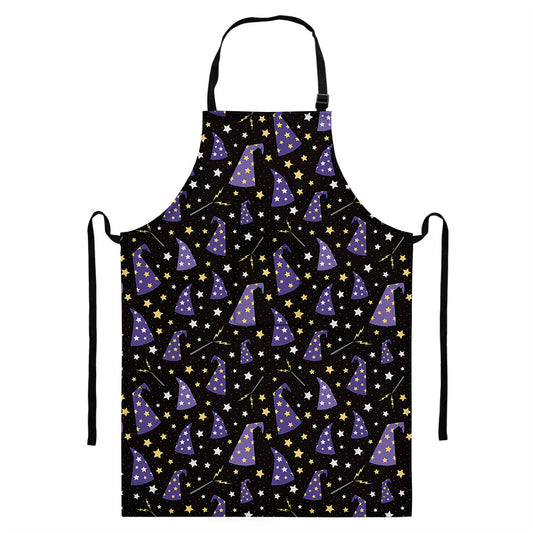Wizard Hat Pattern Print Bib Apron With Pocket