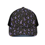 Wizard Hat Pattern Print Black Mesh Trucker Cap