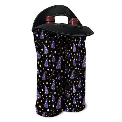 Wizard Hat Pattern Print Double Neoprene Wine Tote