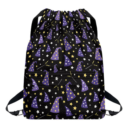 Wizard Hat Pattern Print Drawstring Backpack