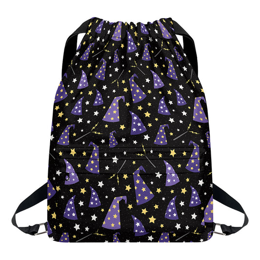 Wizard Hat Pattern Print Drawstring Backpack