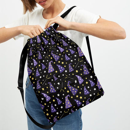 Wizard Hat Pattern Print Drawstring Backpack