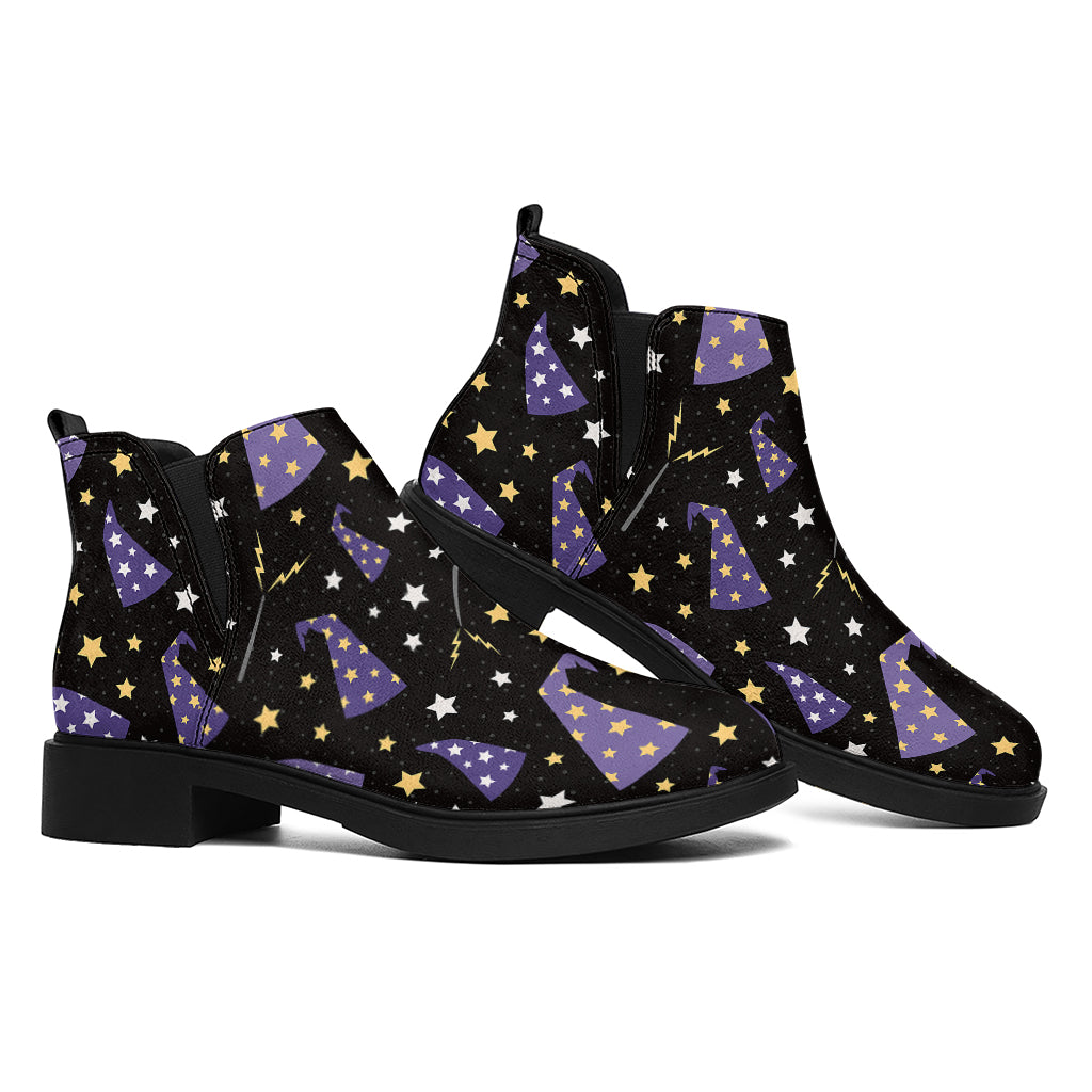 Wizard Hat Pattern Print Flat Ankle Boots