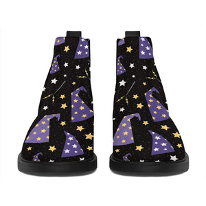 Wizard Hat Pattern Print Flat Ankle Boots