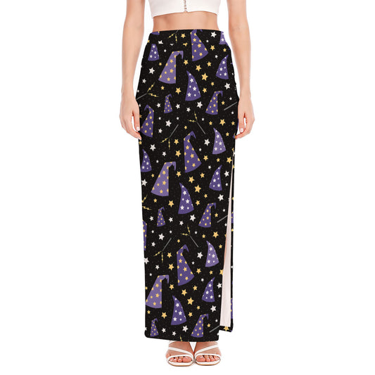 Wizard Hat Pattern Print High Slit Maxi Skirt