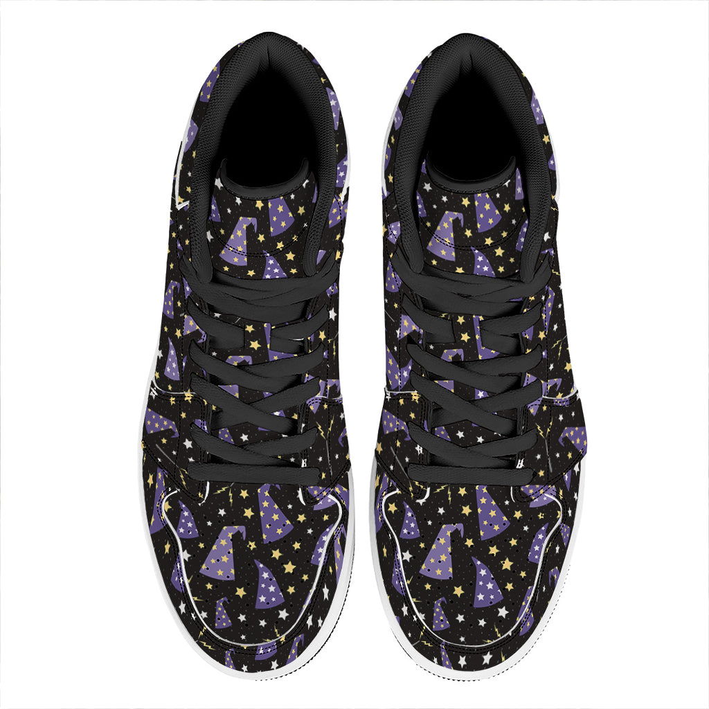 Wizard Hat Pattern Print High Top Leather Sneakers