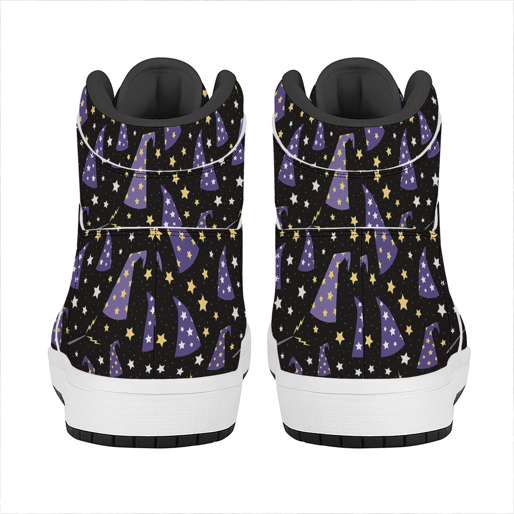 Wizard Hat Pattern Print High Top Leather Sneakers