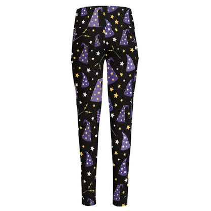 Wizard Hat Pattern Print High-Waisted Pocket Leggings