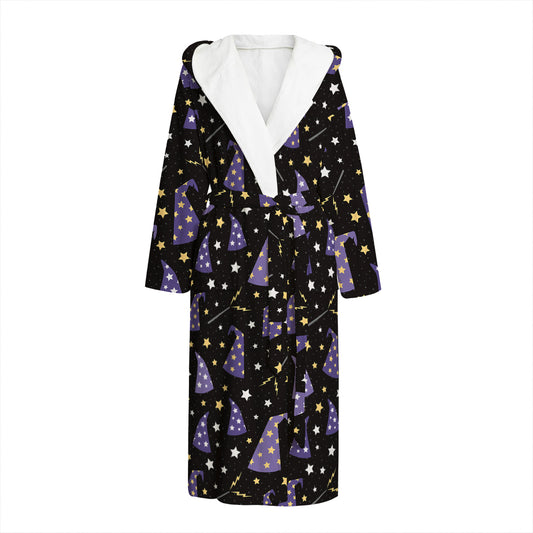 Wizard Hat Pattern Print Hooded Bathrobe