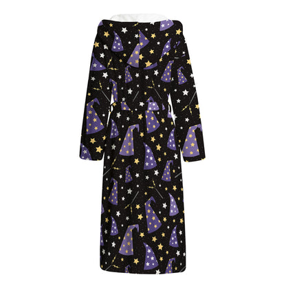 Wizard Hat Pattern Print Hooded Bathrobe