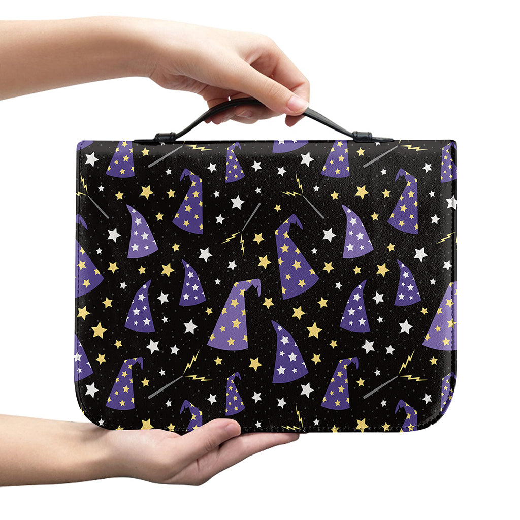 Wizard Hat Pattern Print Leather Bible Cover