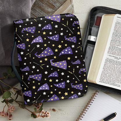 Wizard Hat Pattern Print Leather Bible Cover