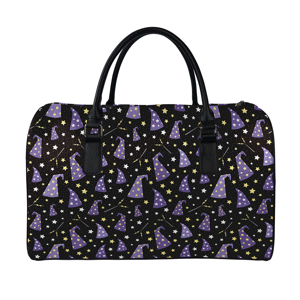 Wizard Hat Pattern Print Leather Duffle Bag