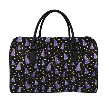 Wizard Hat Pattern Print Leather Duffle Bag