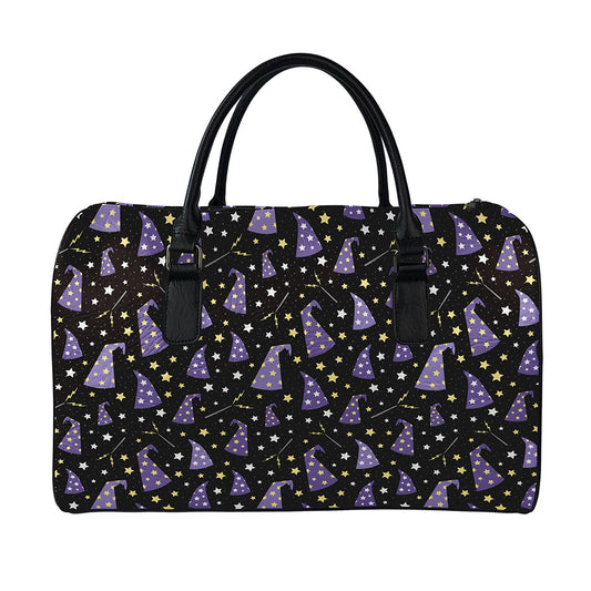 Wizard Hat Pattern Print Leather Duffle Bag