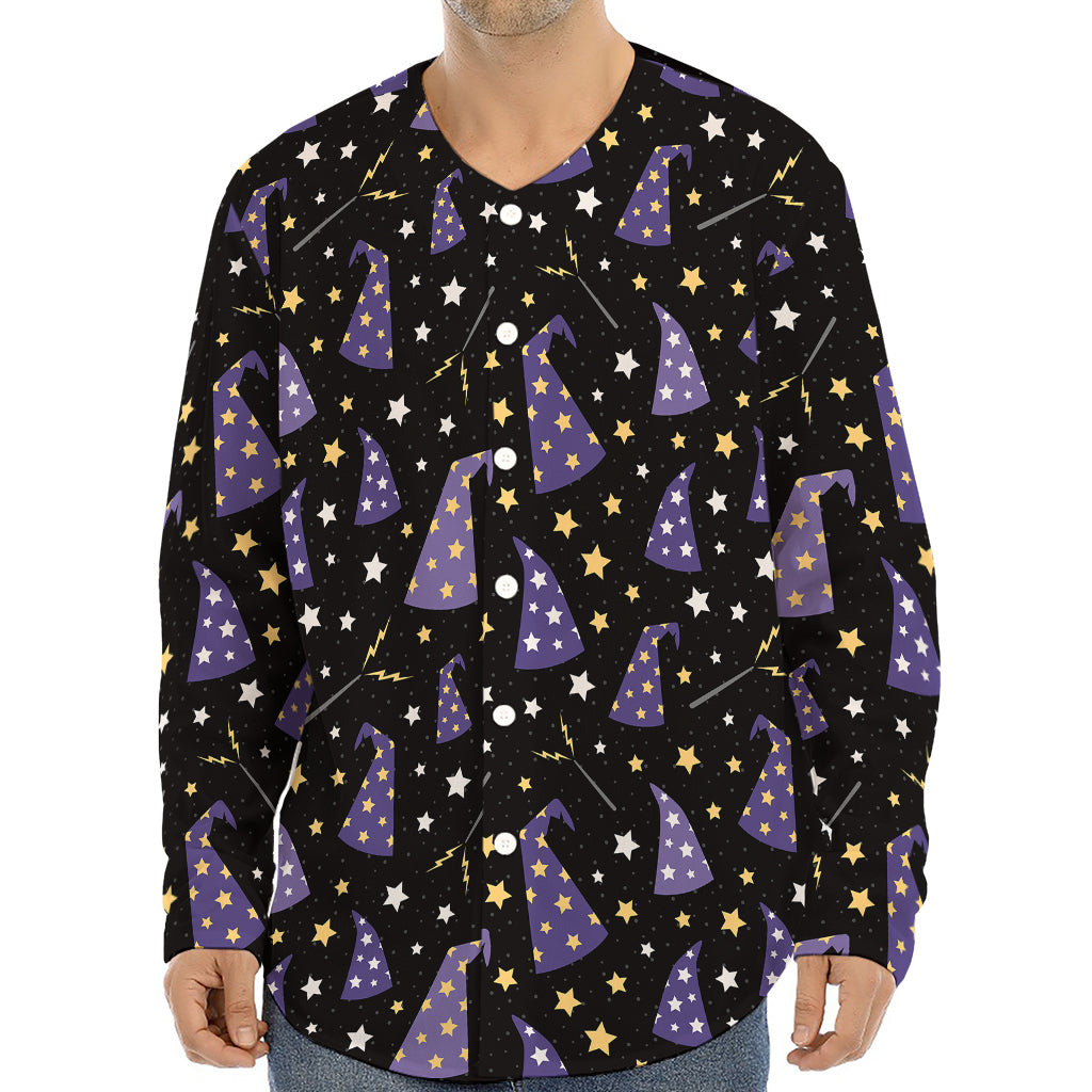 Wizard Hat Pattern Print Long Sleeve Baseball Jersey