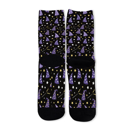 Wizard Hat Pattern Print Long Socks