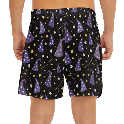 Wizard Hat Pattern Print Men's Split Running Shorts