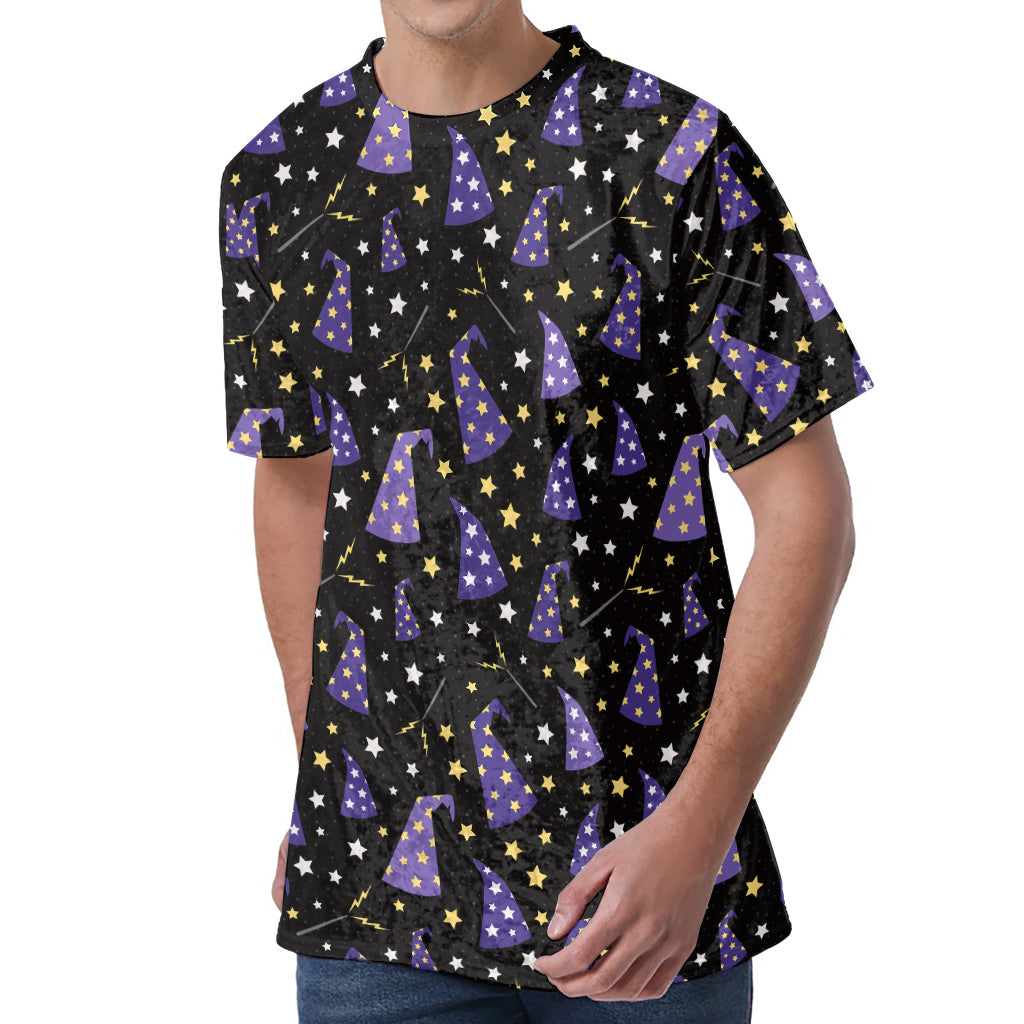 Wizard Hat Pattern Print Men's Velvet T-Shirt