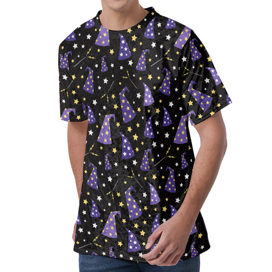 Wizard Hat Pattern Print Men's Velvet T-Shirt